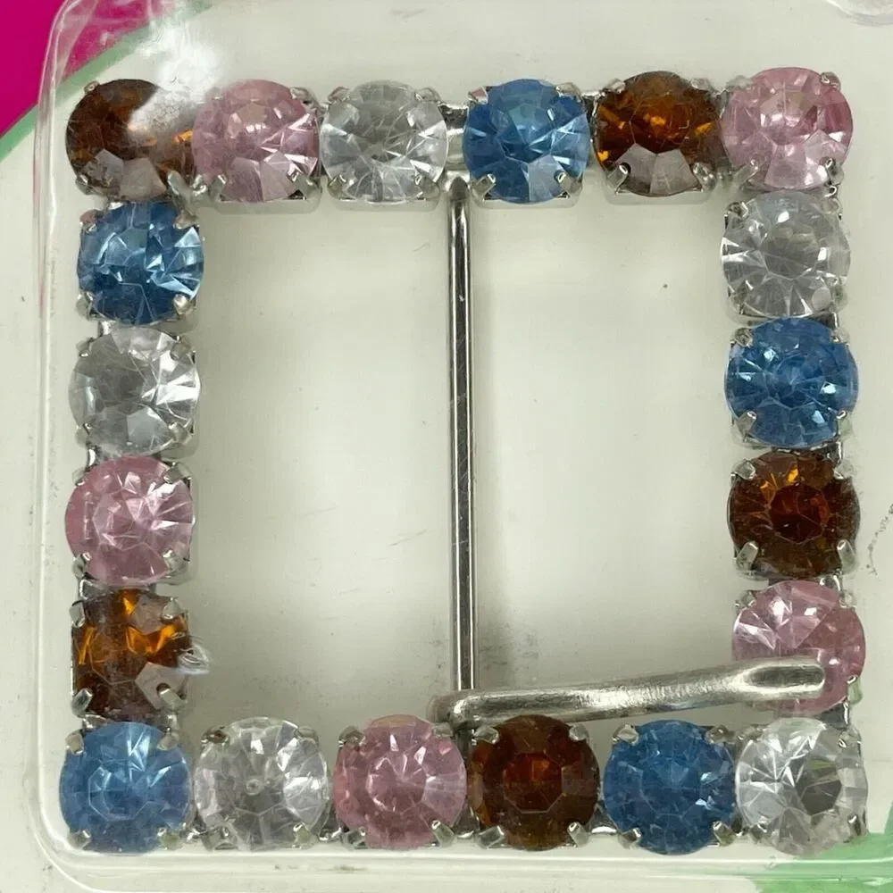 Silver Tone Colorful Rhinestone Square Belt Buckle